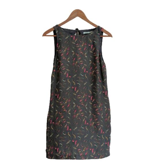 Kimchi Blue Dress Gray Bird Print Sleeveless Pockets Cut Out Back Mini Dress XS - Picture 1 of 10